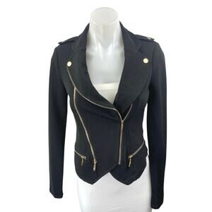 Windsor Women's Black Long Sleeve Asymmetric Zip Up Moto Coat Jacket Top Size S